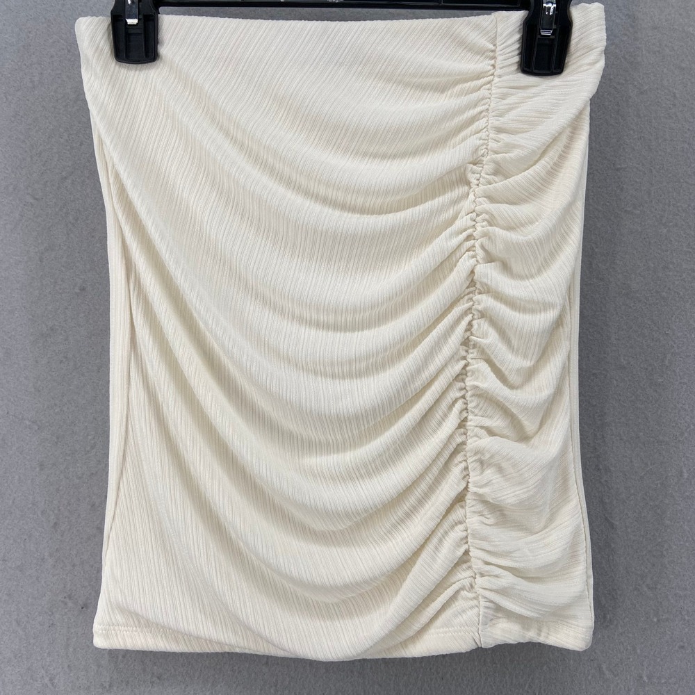 Naked Wardrobe Skirt Sz L Cream Ruched‎ Mini Ribbed Texture Bodycon Clubbing